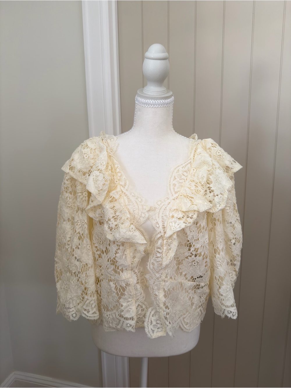 Ivory Lace Ruffle Shrug Top - Picture 2 of 8